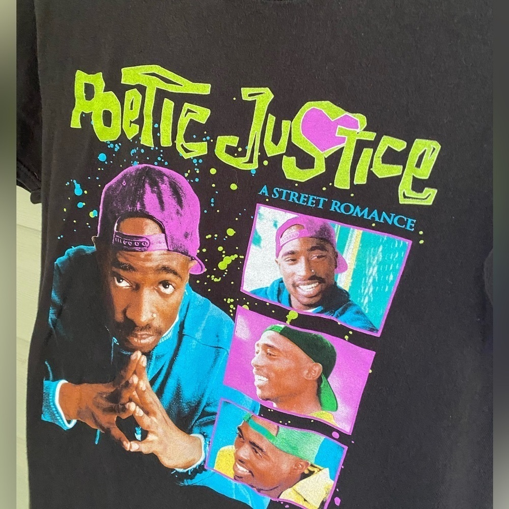 POETIC JUSTICE 2Pac T-Shirt sz S Hip Hop TuPac Rap 90s black cotton tee EUC - Picture 5 of 10